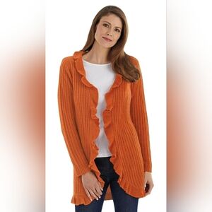 Classic Wright Burnt Orange Ruffled Knit Cardigan- XL